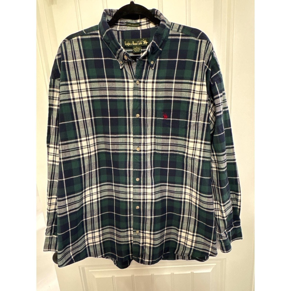 Vintage 90s Knights of Round Table XL Mens‎ Plaid Button Down Shirt Long Sleeve